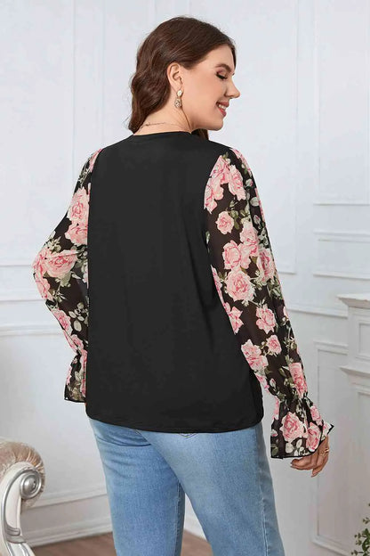 Blusa com Manga Flounce e Estampa Floral Plus Size